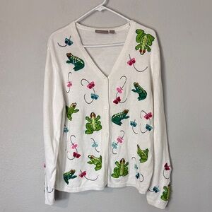 Nordstrom Frog Butterfly Cardigan VTG White L Sequins